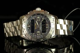 GENTLEMANS BREITLING AIRWOLF , MODEL A78363, round,grey analogue and digital dial with illuminated