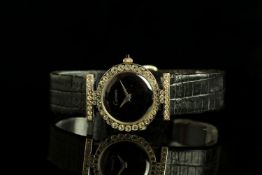 LADIES STONE SET CATENA WATCH MODEL 445, 18K GOLD ELECTROPLATED,round, black dial with silver dart