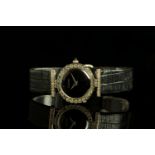 LADIES STONE SET CATENA WATCH MODEL 445, 18K GOLD ELECTROPLATED,round, black dial with silver dart