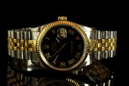 GENTLEMANS ROLEX DATEJUST MODEL 16233, SN X15.... , CIRCA 1991, round, black pyramid dial with