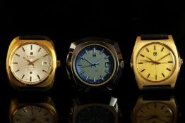 GROUP OF TISSOT X2 CERTINA X1 NOS WRISTWATCHES, tissot pr 518 has a two tone blue dial with a date