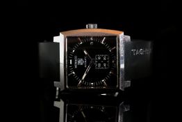 GENTLEMANS TAG HEUER MONACO CALIBRE 6, MODEL WW2110,square,black dial with illuminated hands, silver