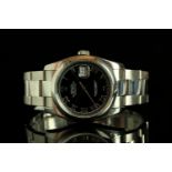 GENTLEMENS ROLEX OYSTER PERPETUAL DATEJUST WRISTWATCH, circular black dial with silver roman