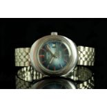 GENTLEMANS SICURA ,round, two tone blue dial with illuminated hands,red baton markers, 43x38mm steel