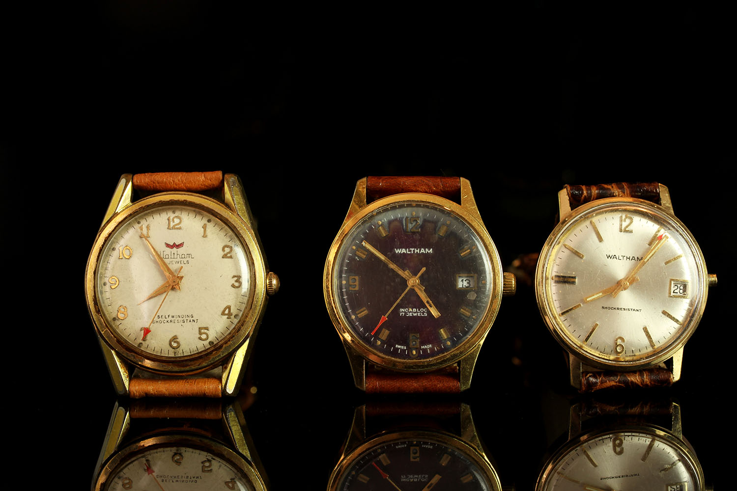GROUP OF 3 WALTHAM WATCHES, all three watches are gold plated, one missing a crown, case sizes range