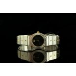 LADIES MOVADO 373.020 DRESS WATCH, round, black dial with gold dart hands,no markes with gold dot at