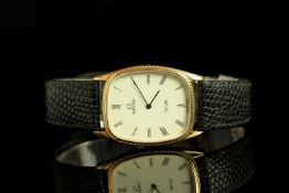 GENTLEMANS OMEGA DEVILLE DRESS WATCH, tv shape,beige dial with gold hands, black roman numeral