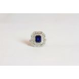 Burma Sapphire and Diamond ring, set with 1 burma sapphire (not heat treated) approximately 2.