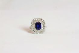 Burma Sapphire and Diamond ring, set with 1 burma sapphire (not heat treated) approximately 2.