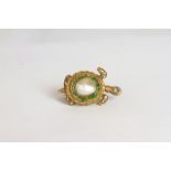 Vintage Marbe Pearl, Demantoid Garnet and Rose cut diamond set Tortoise Brooch, pearl and