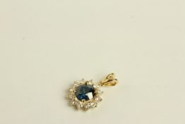 14K GOLD BLUE AND WHITE DIAMOND PENDANT, centre stone estimated as 1.31ct total , blue (Irr), 12,VG,