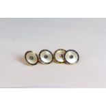 Vintage cabochon sapphire, mother of pearl and enamel cufflinks, 14.5mm disks, mounted in yellow