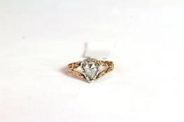 Early Victorian Rose cut diamond ring, single large pear shaped rose cut diamond approximately 8x6.