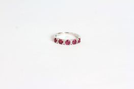 14K WHITE GOLD RUBY AND DIAMOND ET RING,rubies estimated as 1.09ct , pinkish red, diamonds estimated