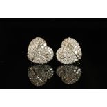 PLATINUM LARGE DIAMOND HEART CLIP ON EARRINGS , estimated total diamond weight 5.5ct, hallmarked,