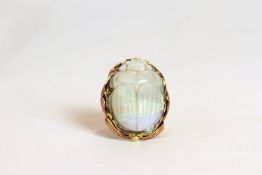Opal Scarab ring, carved opal scarab beetle, finger size O.