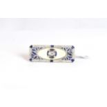 Fine Art Deco Diamond, Sapphire and Ivory Brooch, a single old cut diamond to centre within a