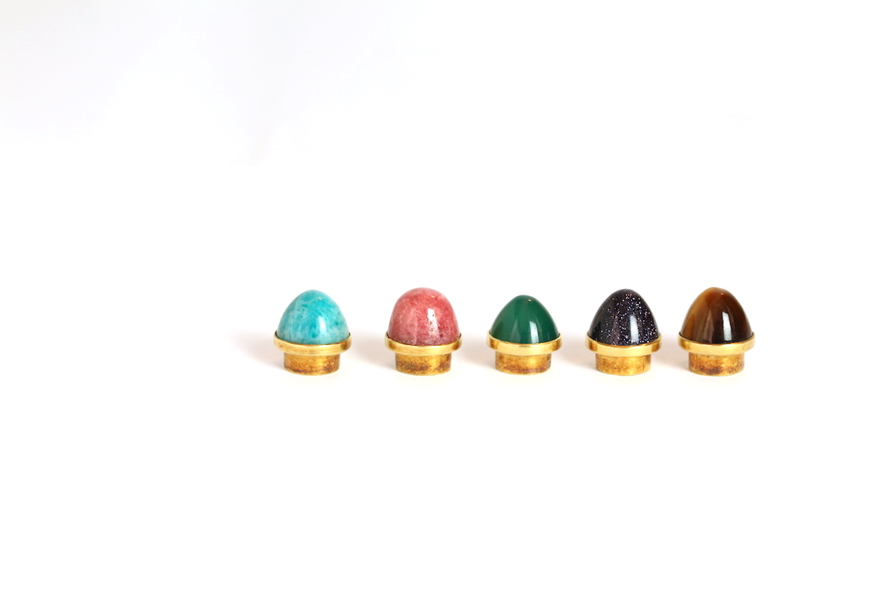 Vintage French Interchangeable gem set ring, Deco style mount with six cabochon cut gemstones with - Image 3 of 3