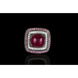18CT RUBELLITE AND DIAMOND DRESS RING, maker robetti,central stone estimated 11x11mm, total weight