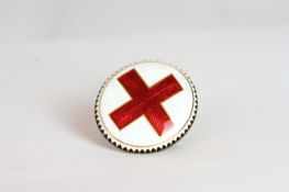 Victorian enamel memorial brooch, a fine red enamel cross on a white border, detailed black enamel