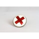 Victorian enamel memorial brooch, a fine red enamel cross on a white border, detailed black enamel