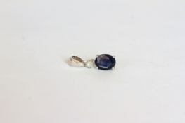 14K WHITE GOLD SAPPHIRE AND DIAMOND PENDANT, centre stone natural sapphire estimated as 1.29ct