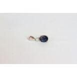 14K WHITE GOLD SAPPHIRE AND DIAMOND PENDANT, centre stone natural sapphire estimated as 1.29ct