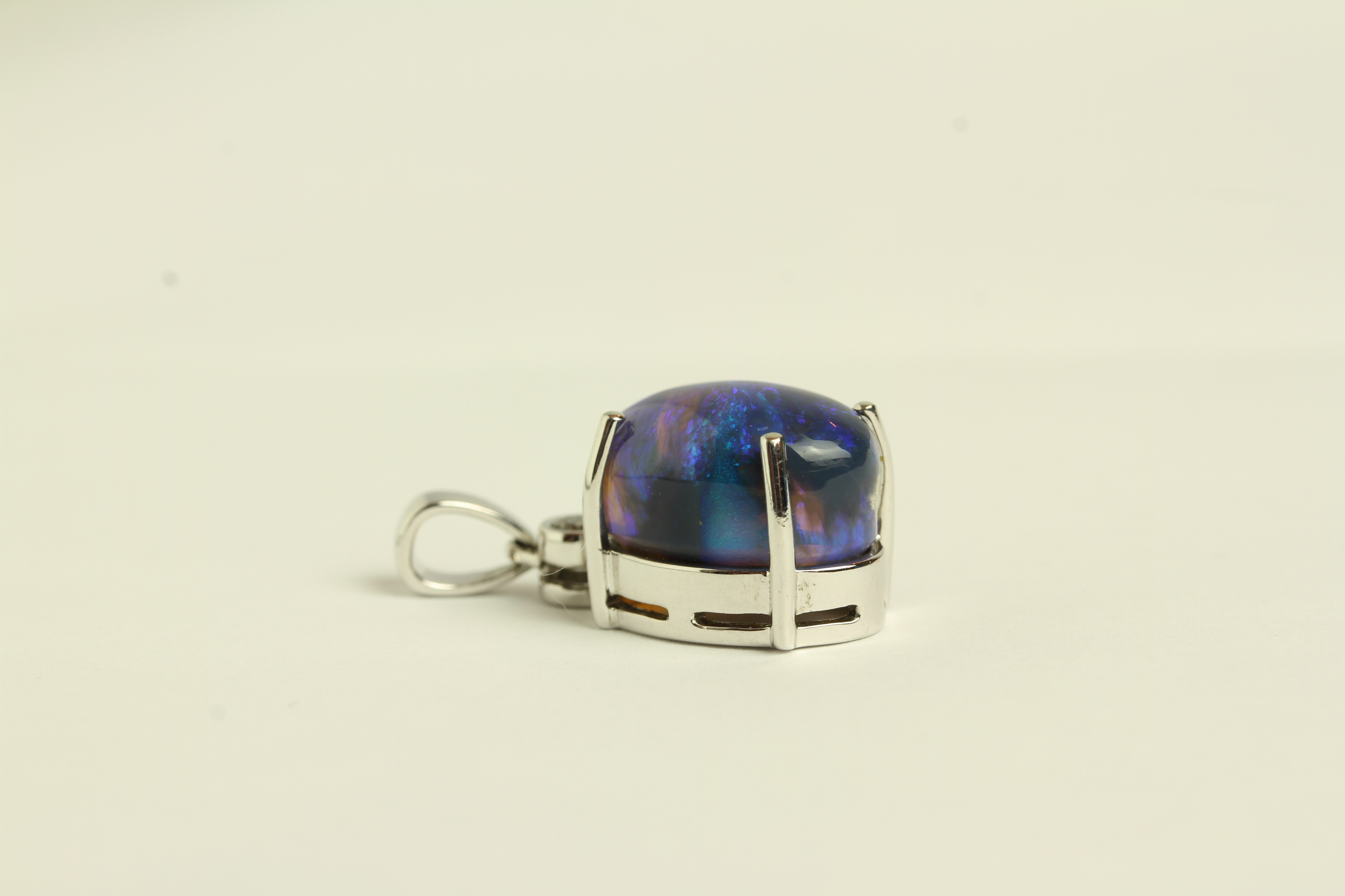 14K SOLID OPAL AND DIAMOND PENDANT, claw set in white gold,open back double rail style setting, opal - Image 3 of 3