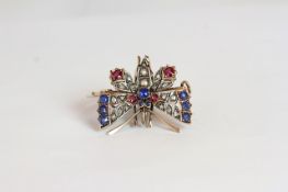 Victorian Sapphire, Ruby and Diamond butterfly brooch, sapphire and ruby set wings, with rose cut