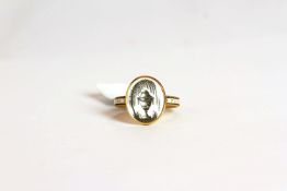 Oval Memorial Portrait ring, white enamel engraved on the outside of the shank with 'Susa