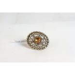 Georgian Imperial Topaz and Rose cut diamond brooch, central cushion cut Imperial Topaz, estimated