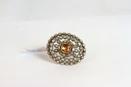 Georgian Imperial Topaz and Rose cut diamond brooch, central cushion cut Imperial Topaz, estimated