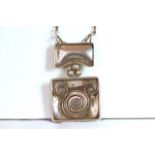 Lalaounis large silver necklace, large rectangular panel (10x9cm) with swirl shell design, suspended