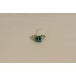 Blue Zircon and Diamond ring, set with 1 blue zircon approximately 4.47ct, 12 round brilliant