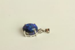 14K SOLID OPAL AND DIAMOND PENDANT, claw set in white gold,open back double rail style setting, opal