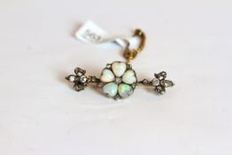 Antique Opal & Diamond set brooch, set with 5 heart-shaped opals and surrounded by diamonds, pin