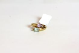 9CT BLUE AND PURPLE TWO STONE CROSSOVER RING,tested 9ct, total weight 2.36gms, ring size L.