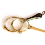 Pair of Antique Lorgnettes , one gold plated pair with a faux tortoise shell handle, the other