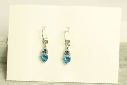 Pair of Topaz and Diamond earrings, set with 4 trilliant cut topaz totalling approximately 3.00ct