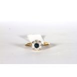 Vintage Sapphire and Diamond Cluster ring, dainty 3,1mm blue sapphire with transitional cut