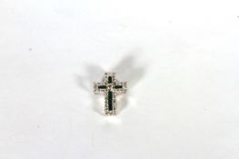 18CT WHITE GOLD EMERALD AND DIAMOND PENDANT, diamonds estimated as 0.46ct total,green stones 0.26