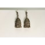 GOLD AND SILVER WHITE PASTE CHANDELIER DROP EARRINGS, 3.3X2.2CMS,on gold wires.