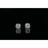 Pair of Diamond stud earrings, set with 2 round brilliant cut diamonds totalling 2.21ct