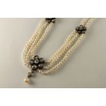 Victorian Old Cut Diamond and Pearl neklace, central old cut diamond daisy cluster size stones,