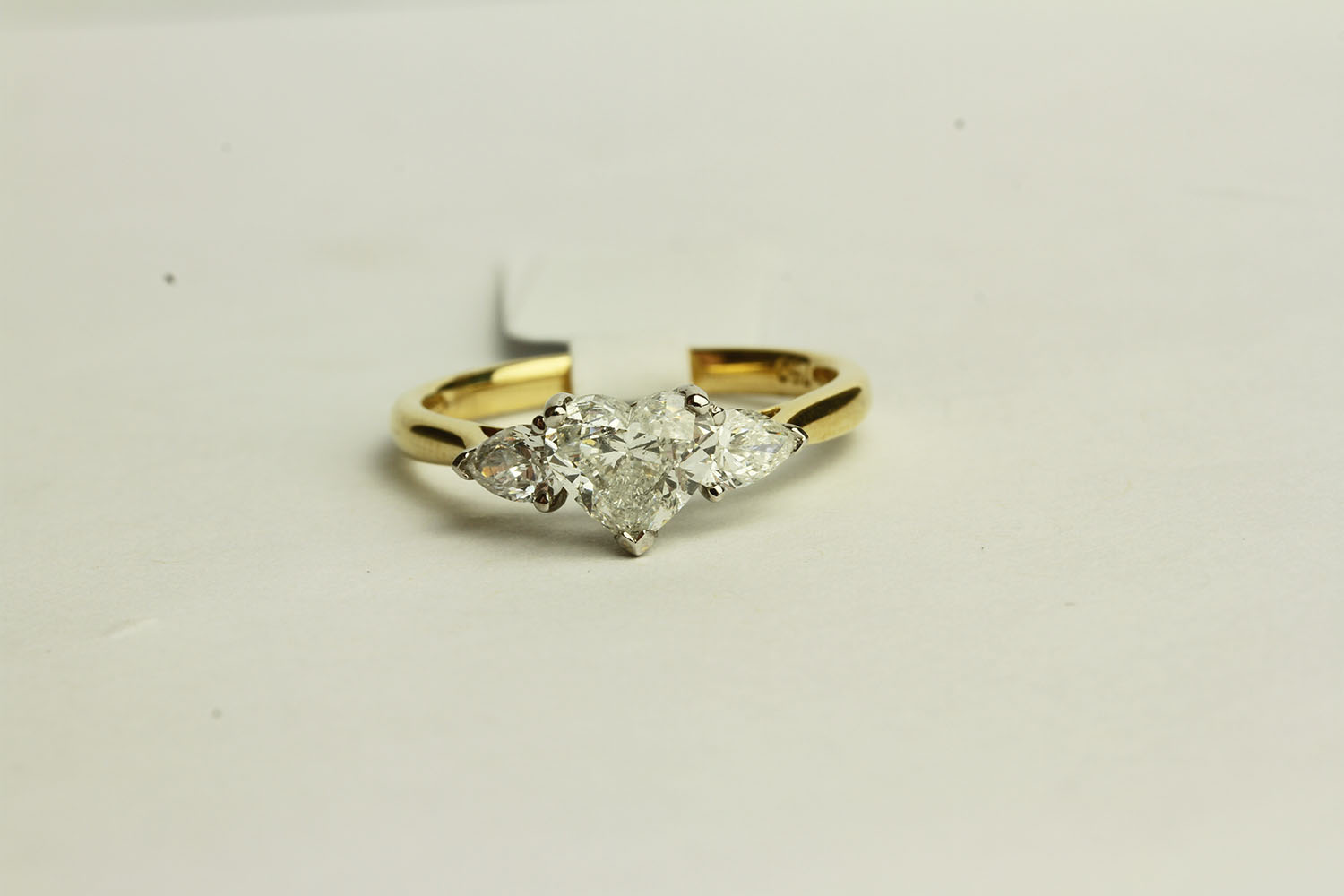 Heart Shaped Diamond Ring, set with 1 heart shaped diamond, 2 pear shaped diamonds