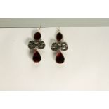 VICTORIAN OLD CUT GARNET AND PASTE DROP EARRINGS WITH FOILED BACK, dimensions 4x2 cms