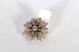 Victorian old cut diamond floral cluster brooch, central old cut diamond 4.6mm diameter, with