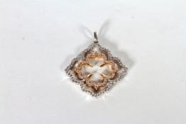 8CT WHITE GOLD AND ROSE GOLD FLOWER PENDANT, SET WITH AN ESTIMATED 0.75CT OF DIAMONDS, dimensions