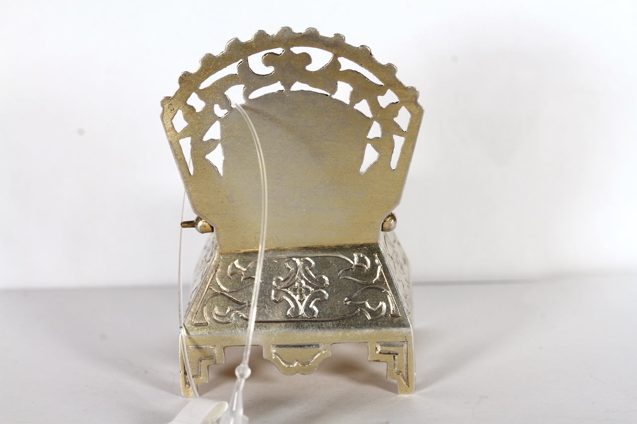 Early Russian Silver Salt, modelled as a Russian Chair, engraved and pierced work design, guilded, - Image 5 of 5