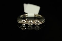 PLATINUM THREE STONE DIAMOND RING ,stamped inside the shank 0.75ct, colour G,clarity SI,hallmarked
